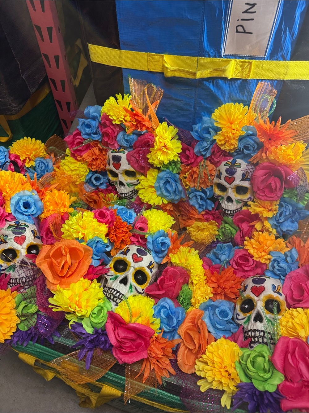 Day of the Dead Floral Sugar Skull Wreath - Multicolor price is for 6 pcs